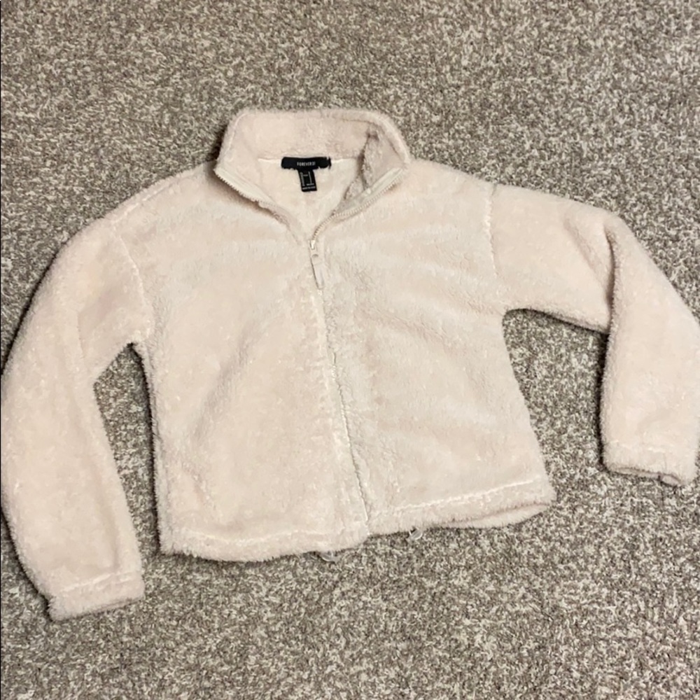 F21 Cream Sherpa Zip Up Size Small